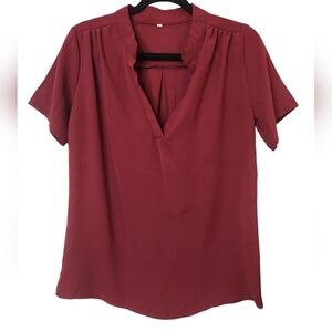 Women's Burgandy Red V-Neck Short Sleeve Top    Size S